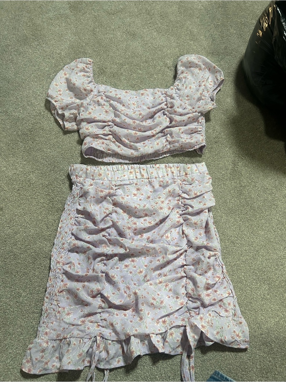Target Lavender Floral Puff-Sleeve Crop Top and Ruffle Skirt Set